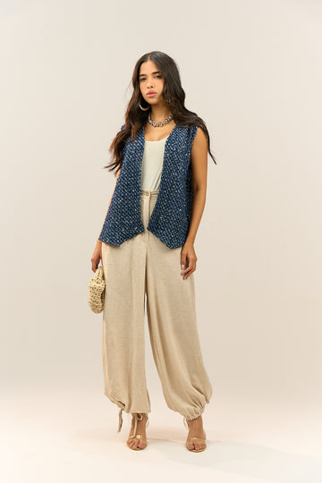 Navy Blue Textured Vest
