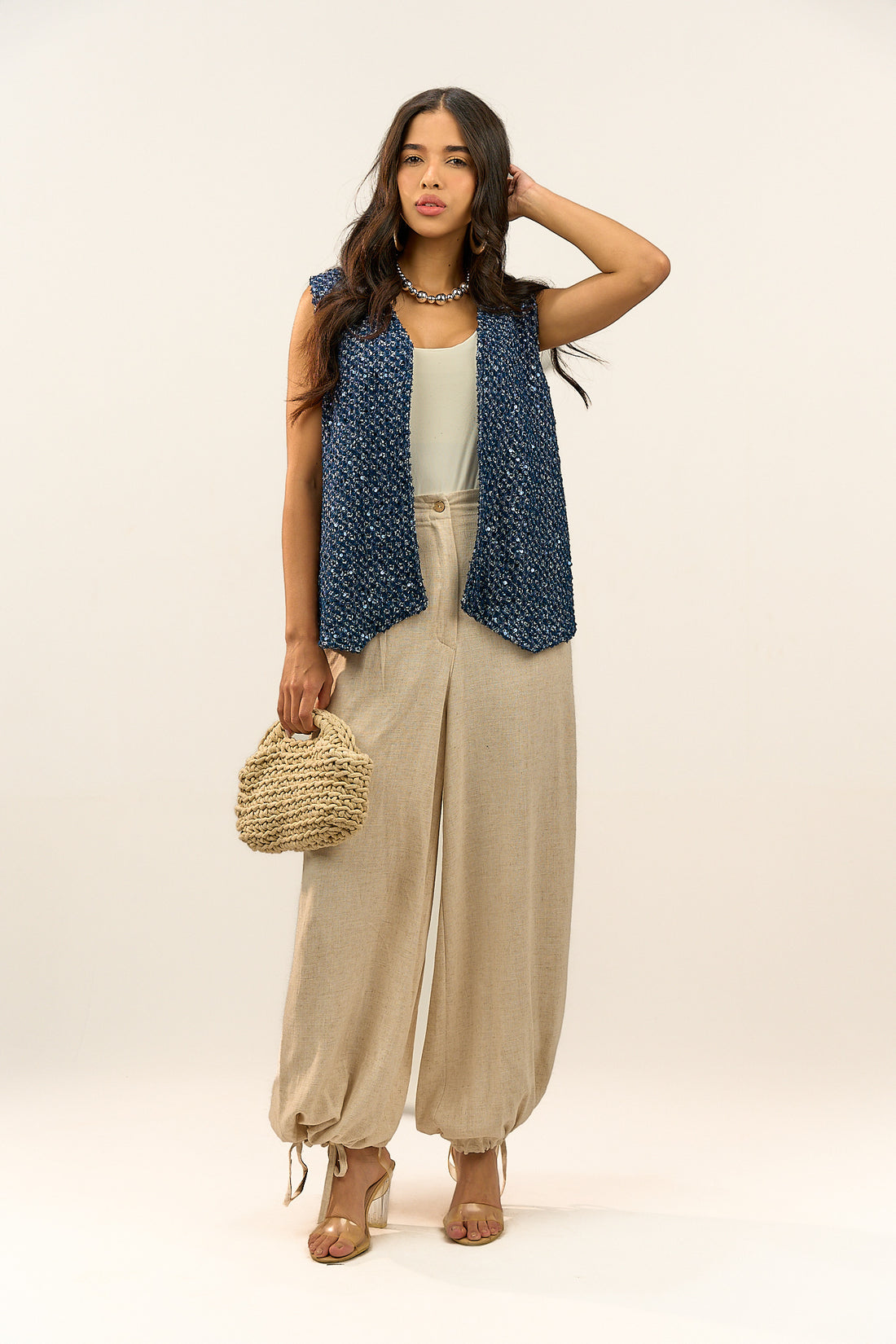 Navy Blue Textured Vest
