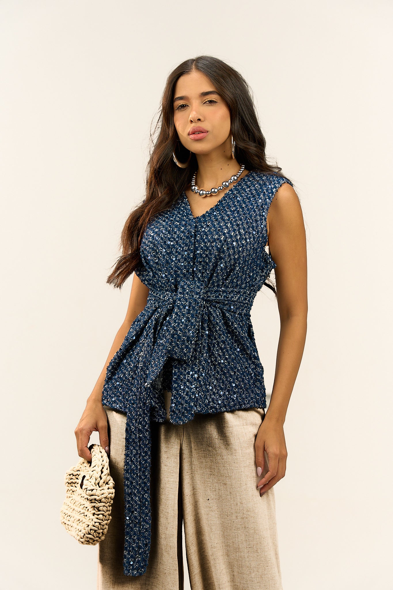 Navy Blue Textured Vest