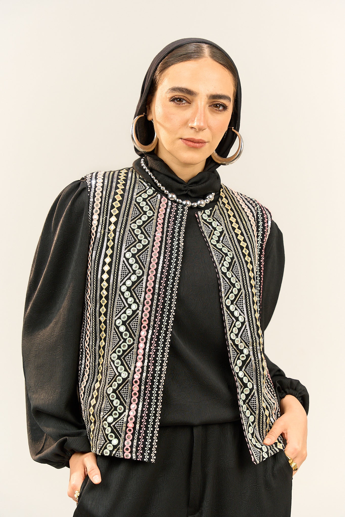Black Embroidered Vest