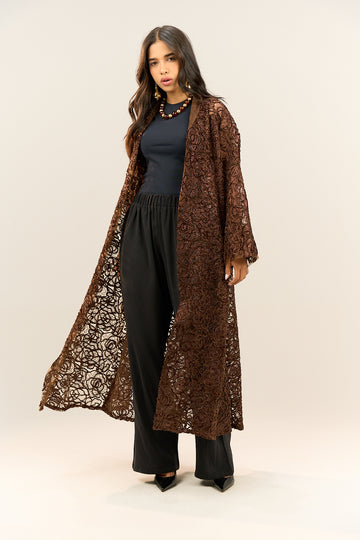 Brown Lace Long Cardigan