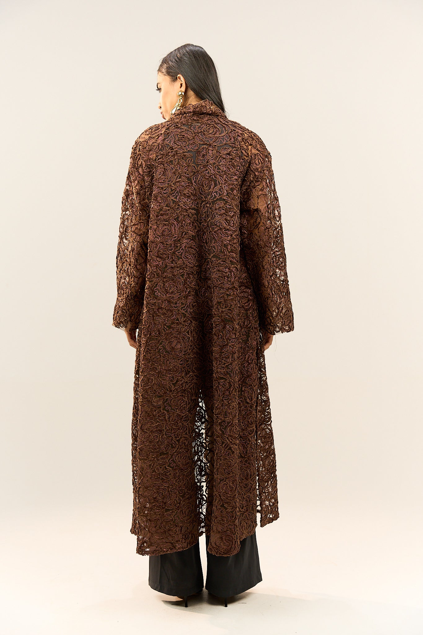 Brown Lace Long Cardigan