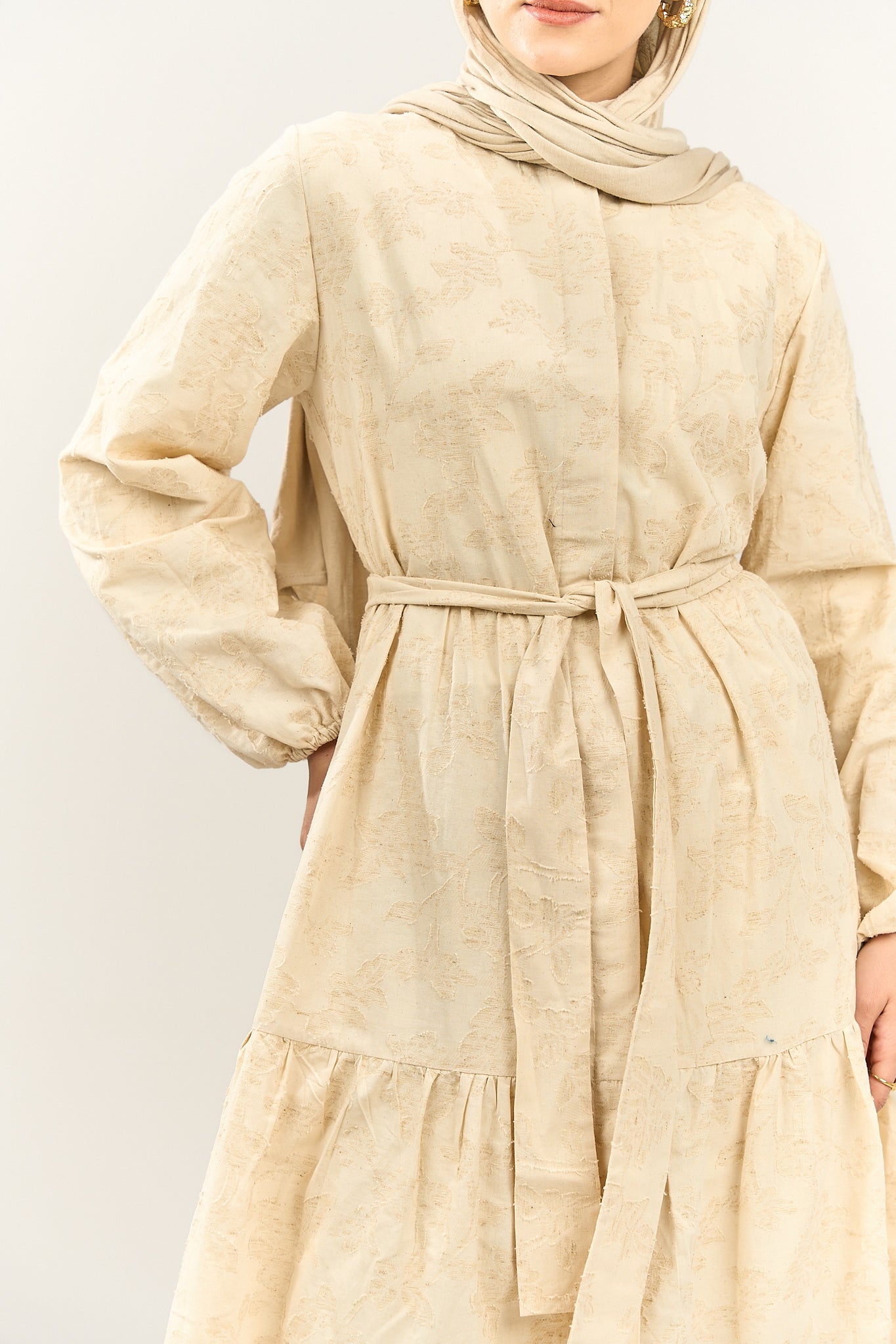 Beige Textured Modest Dress