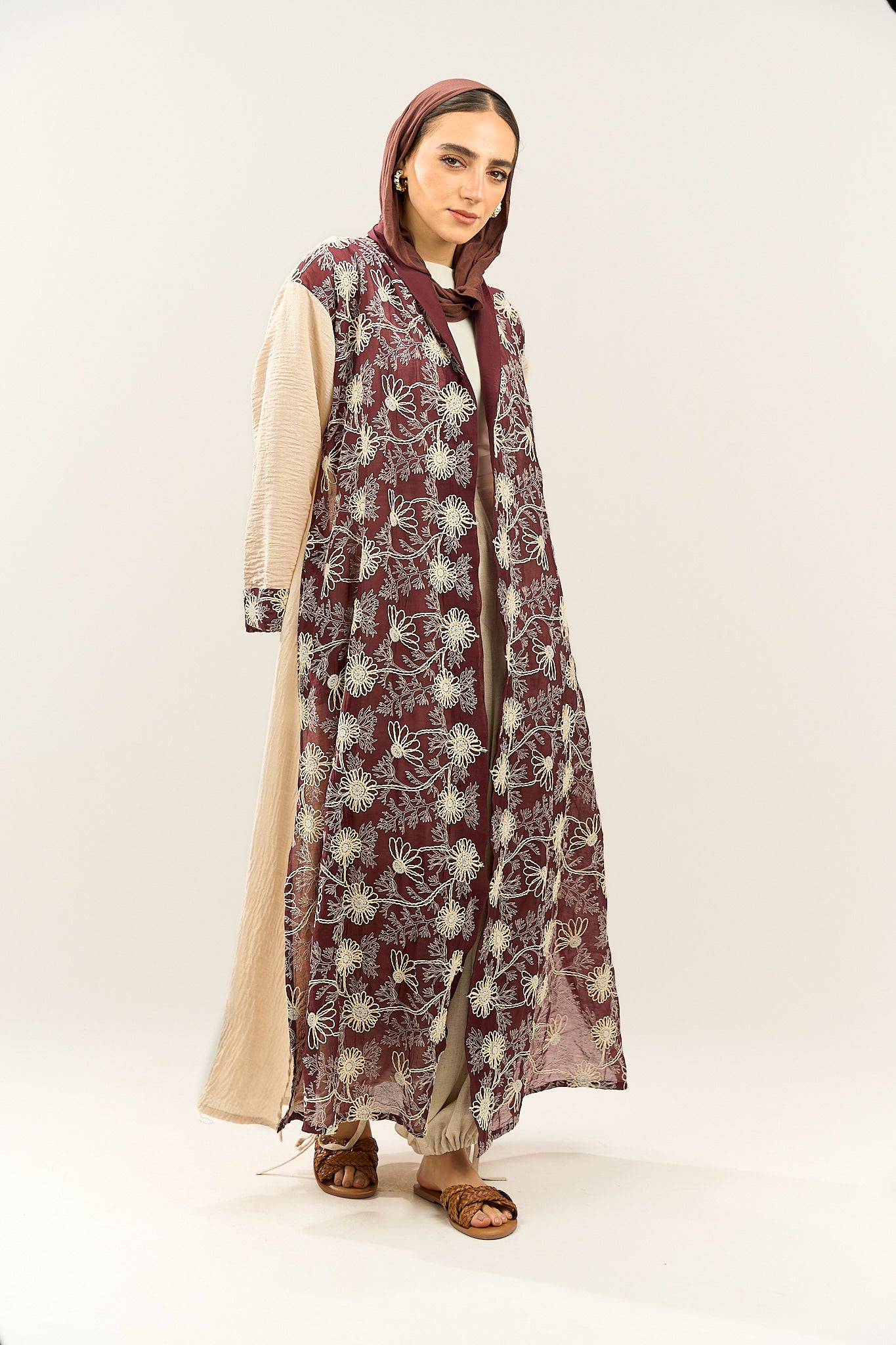 Wine Red Floral Cardigan