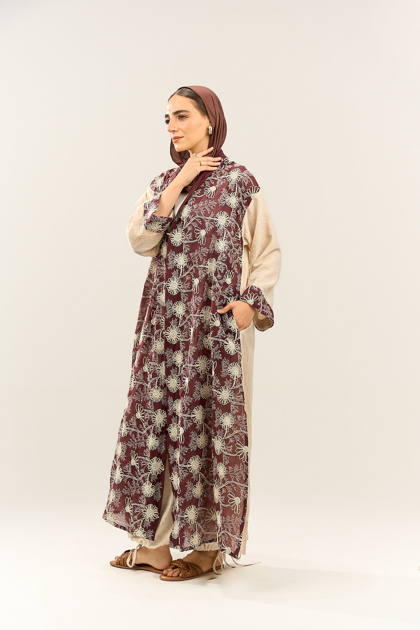 Wine Red Floral Cardigan