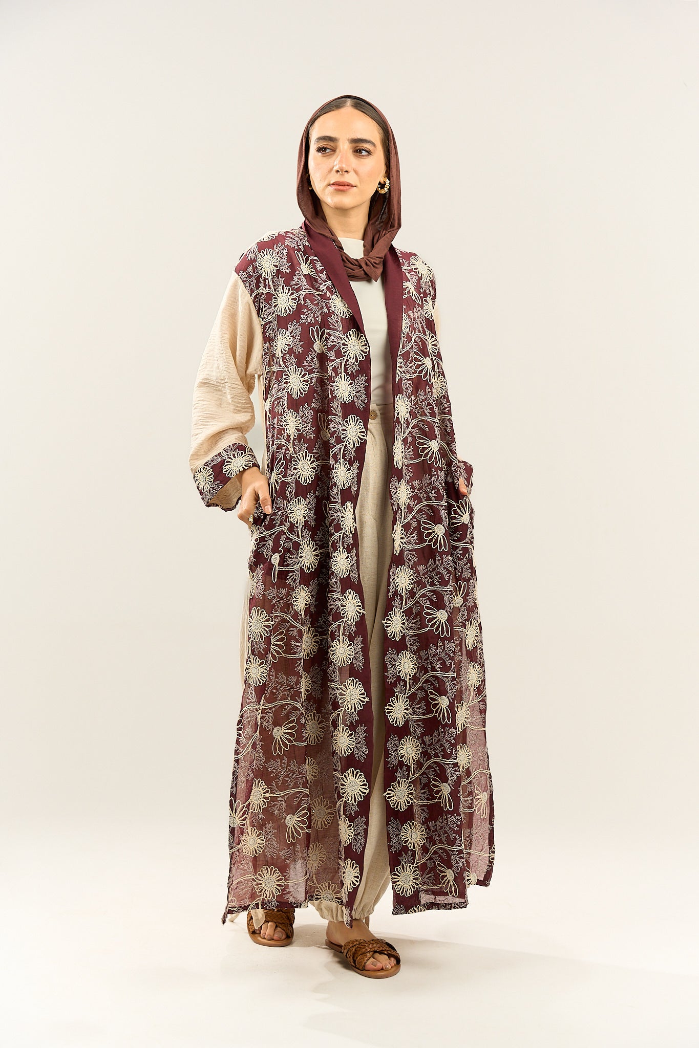 Wine Red Floral Cardigan