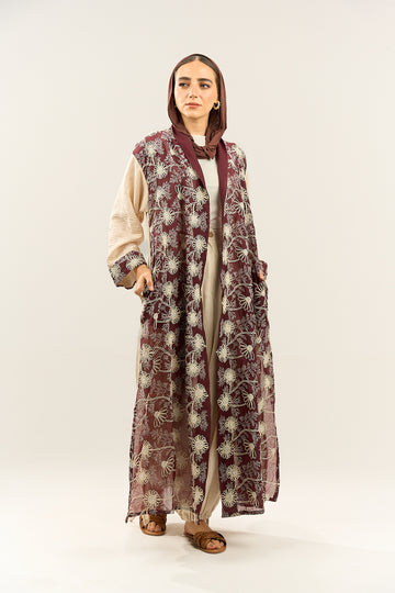 Wine Red Floral Cardigan