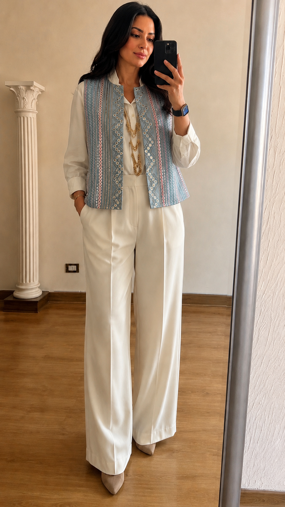 Jeans embroidery vest